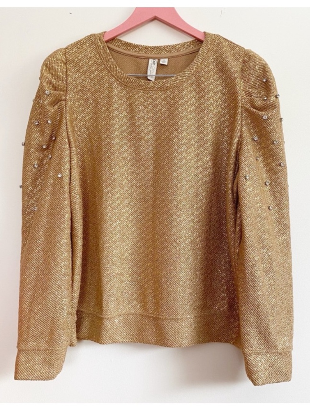 NWOT Cato Collection Gold Textured Rhinestone Top XL